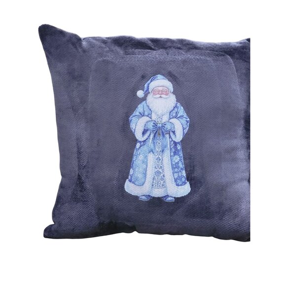 Blue Santa Chenille  18"x18" Accent Pillow Handcrafted Christmas Home Décor - Picture 5 of 7